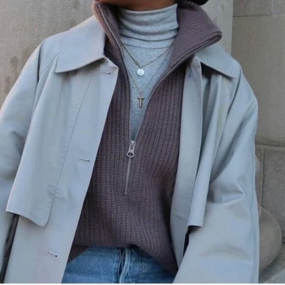 Everlane Felted Merino Half-Zip Sweater Plum Gray - Picture 2 of 8